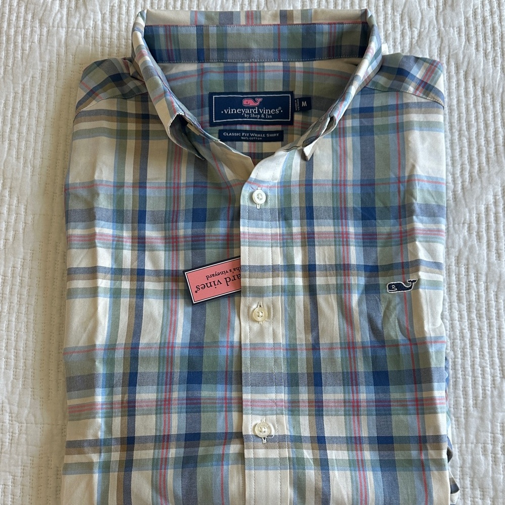 Vineyard Vines Casual Button Down Blue and Green Plaid